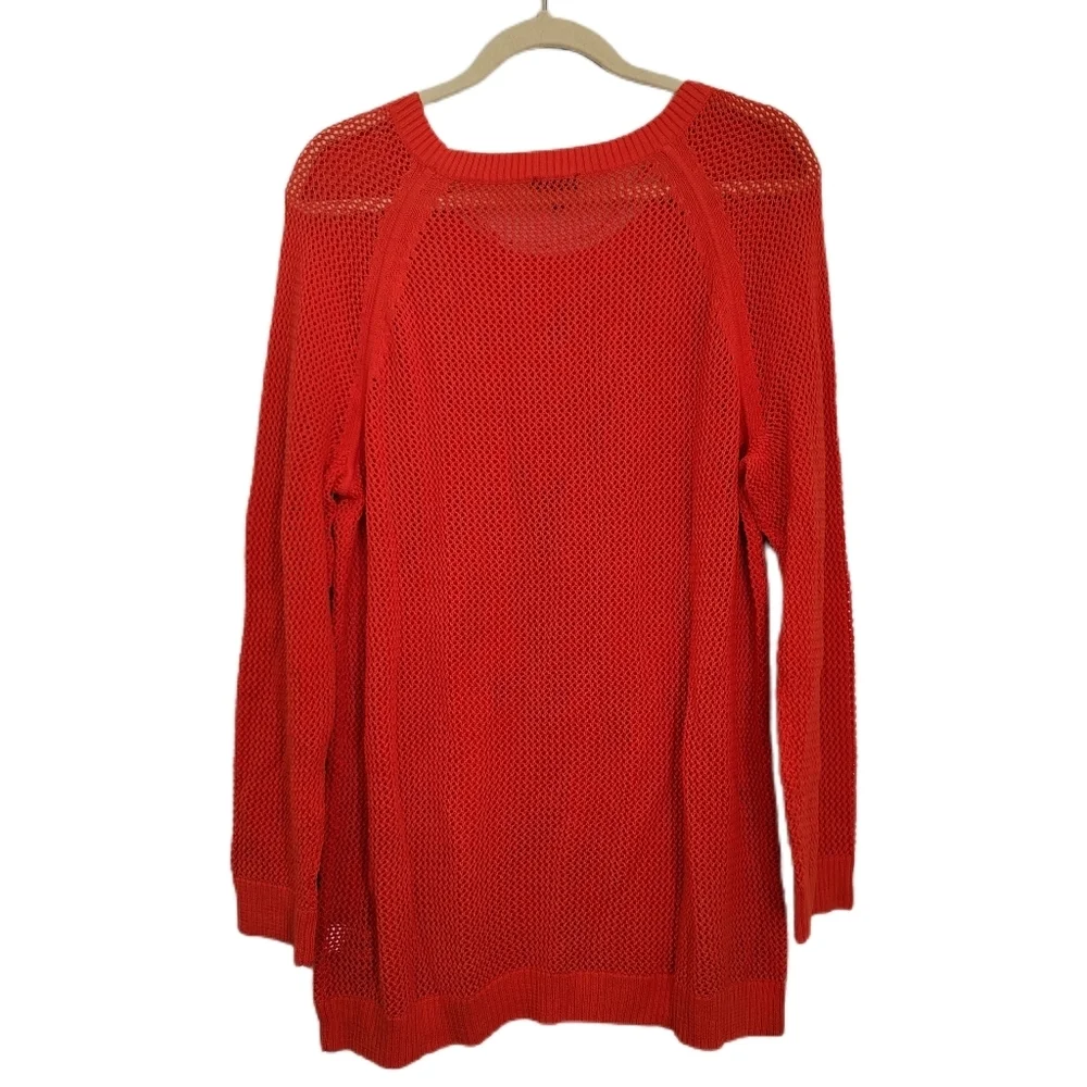 Talbots Sweater 2X Petite Red Open Knit Tunic Long Sleeve Plus Size Pullover - Picture 5 of 7